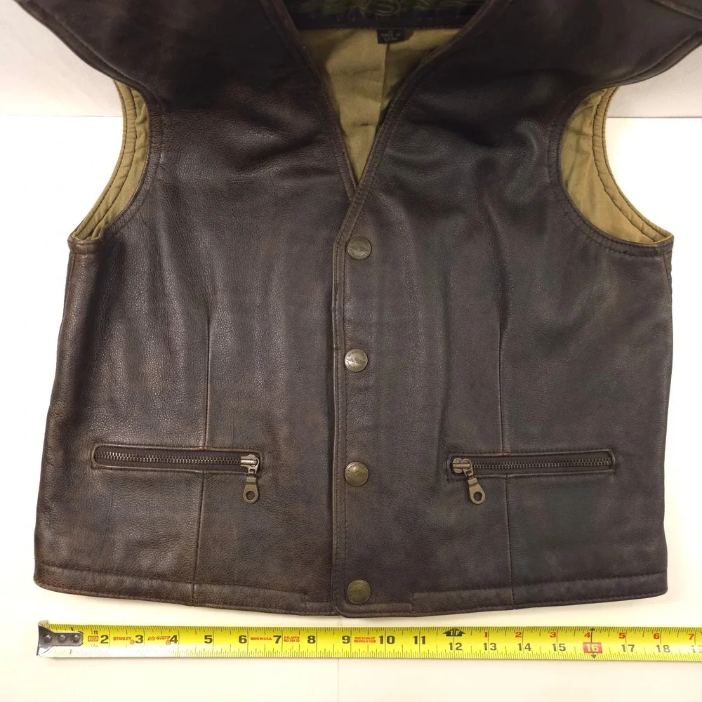 Structure Mens Leather Vest Small Brown Distressed Biker Moto Western‎ Gilet